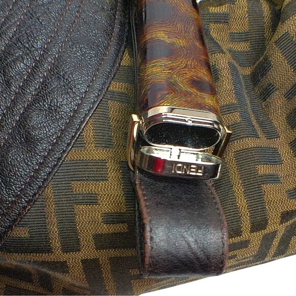 Fendi Zucca Nappa Nuvolata Vitello Tortuga Spy Bag Tobacco Brown Leather & Canva - Picture 11 of 16
